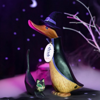 DCUK Halloween Wizard Natural Wooden Duck Ornament