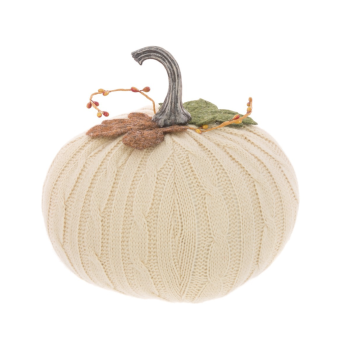 FloralSilk Cream Knitted Pumpkin Halloween Decoration