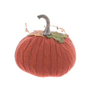 FloralSilk Rustic Red Knitted Pumpkin Halloween Decoration