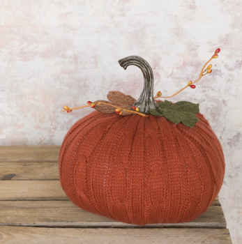 FloralSilk Rustic Red Knitted Pumpkin Halloween Decoration