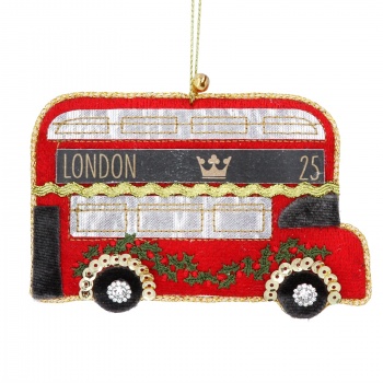 Gisela Graham Luxurious Fabric London Bus Christmas Tree Decoration
