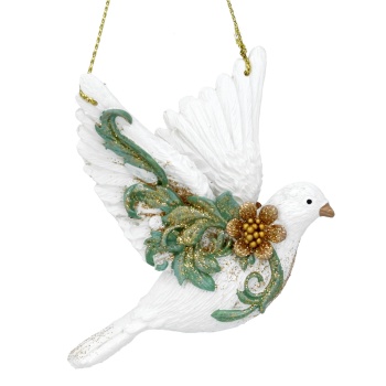 Gisela Graham Green and Gold Dove Christmas Tree Decoration