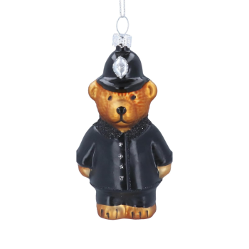 Gisela Graham Glass Police Bear Christmas Tree Decoration