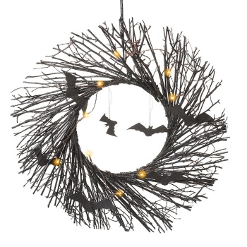 Heaven Sends Light Up Black Bat Design Twig Halloween Wreath