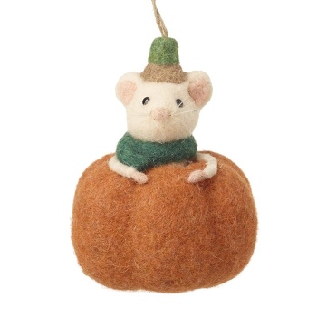 Heaven Sends Felt Mouse in Pumpkin Hanging Halloween Decoration