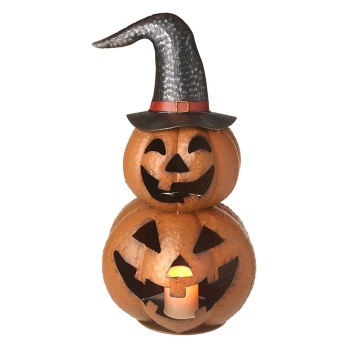 Heaven Sends Large Metal Light Up Pumpkins With Hat Halloween Decoration