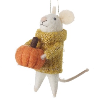 Heaven Sends Felt Mouse Holding Pumpkin in Jumper Halloween Decoration