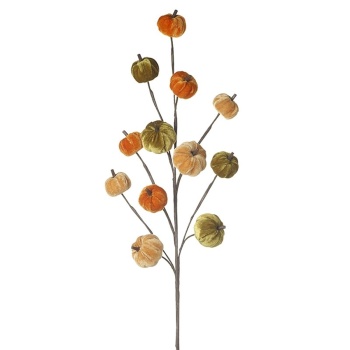 Heaven Sends Green and Orange Velvet Pumpkin Branch Halloween Decoration