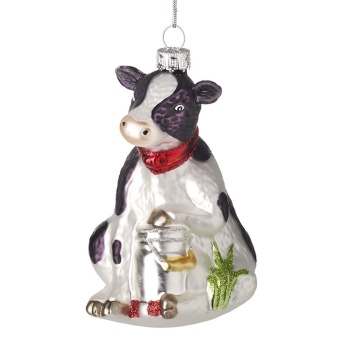 Heaven Sends Glass Cow With Bucket Christmas Tree Decoration