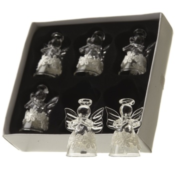 Heaven Sends Set of 6 Glass Lace Flower Angel Christmas Tree Decorations