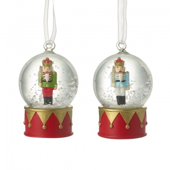 Heaven Sends Set of 2 Nutcracker Miniature Snow Globe Christmas Tree Decorations