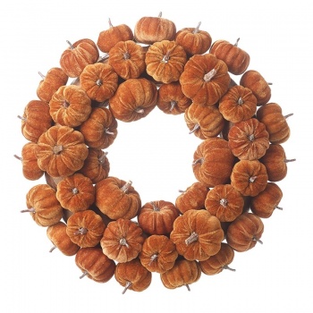 Heaven Sends Rustic Brown Velvet Pumpkin Halloween Wreath