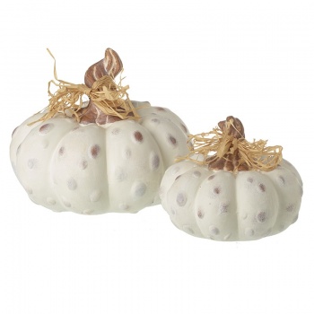 Heaven Sends Set of Two White Ceramic Pumpkin Halloween Decorations