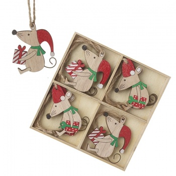 Heaven Sends Boxed Set of Wooden Mice Christmas Tree Decorations