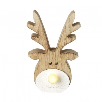 Heaven Sends Wooden Reindeer With Light Up Nose Christmas Decoration