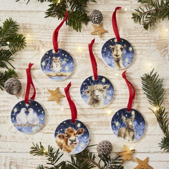 Royal Worcester Wrendale Designs Set of 6 Nativity Christmas Tree Decorations