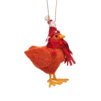 Sass & Belle Felt Chicken in Wooly Hat Christmas Tree Decoration