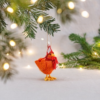 Sass & Belle Felt Chicken in Wooly Hat Christmas Tree Decoration