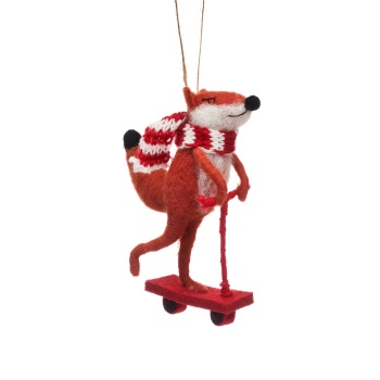 Sass & Belle Felt Fox on Scooter Christmas Tree Decoration