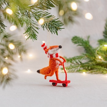 Sass & Belle Felt Fox on Scooter Christmas Tree Decoration