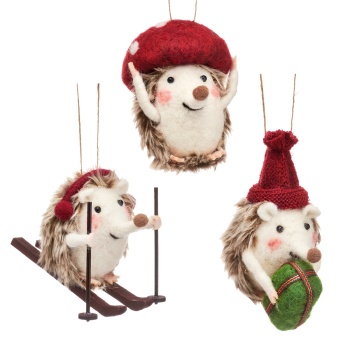 Sass & Belle Set of Three Festive Hedgehogs Christmas Tree Decorations