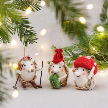 Sass & Belle Set of Three Festive Hedgehogs Christmas Tree Decorations