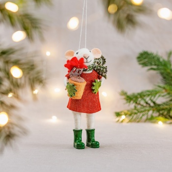 Sass & Belle Felt Gardening Mouse with Flower Pot Christmas Tree Decoration