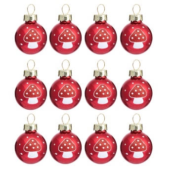 Sass & Belle Set of 12 Mini Mushroom Design Christmas Tree Baubles