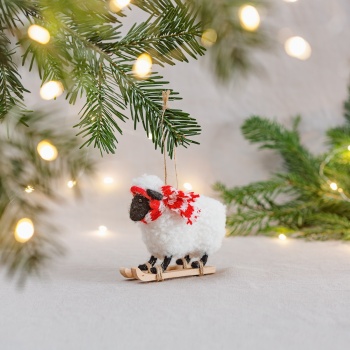 Sass & Belle Felt Sheep on Skis Christmas Tree Decoration