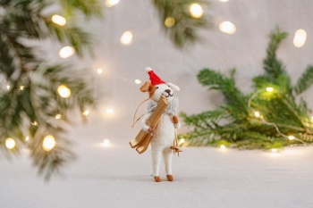 Sass & Belle Felt Dog with Skis Christmas Tree Decoration