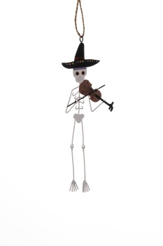 Shoeless Joe Metal Skeleton Playing Violin Halloween Decoration