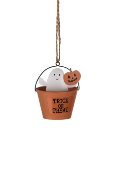 Shoeless Joe Metal Ghost with Trick or Treat Bucket Halloween Decoration