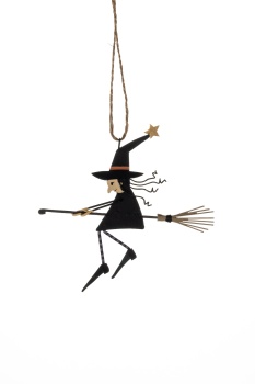 Shoeless Joe Metal Witch on Broom Halloween Decoration