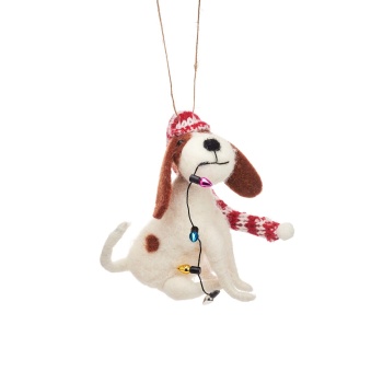 Sass & Belle Felt Dog with Fairy Lights Christmas Tree Decoration