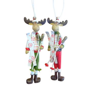 Sass & Belle Set of 2 Skiing Reindeer Christmas Tree Decorations