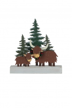 Shoeless Joe Highland Cows in a Snowy Forest Christmas Decoration