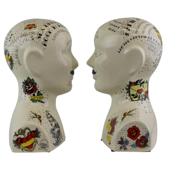 Sil Interiors Set of Two Phrenology Tattoo Bookends