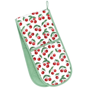 Gisela Graham Cherry Print Oven Glove Stylish Practical Kitchen Accessory