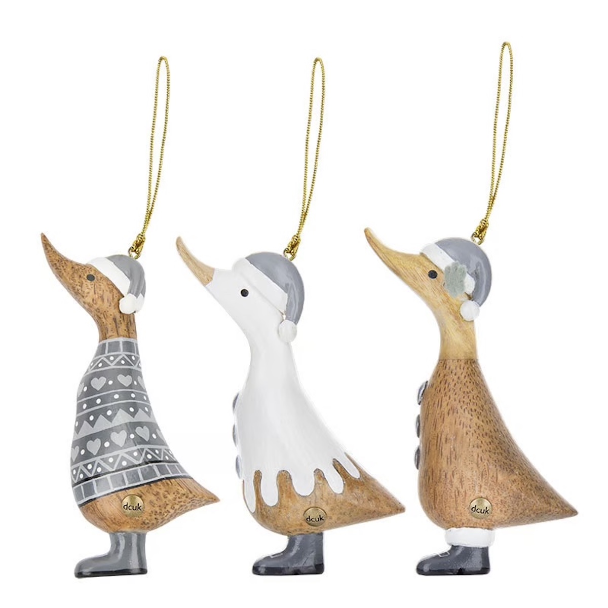 DCUK Alpine Wooden Duck Hanging Christmas Tree Decorations - Choice of Design