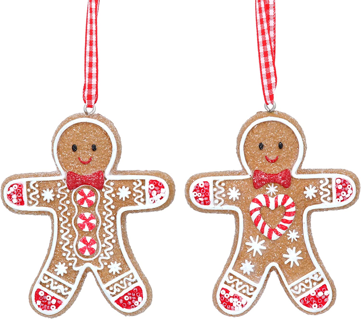 Gisela Graham Set of Two Gingham Gingerbread Men Christmas Tree Decorations