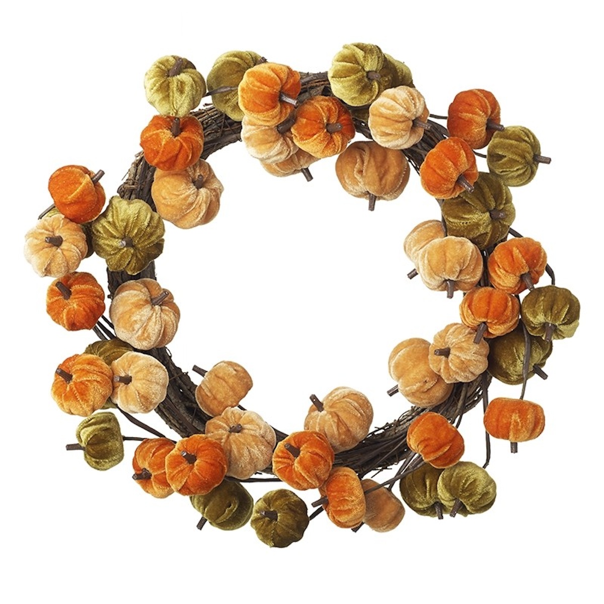 Heaven Sends Green and Orange Velvet Pumpkin Halloween Wreath