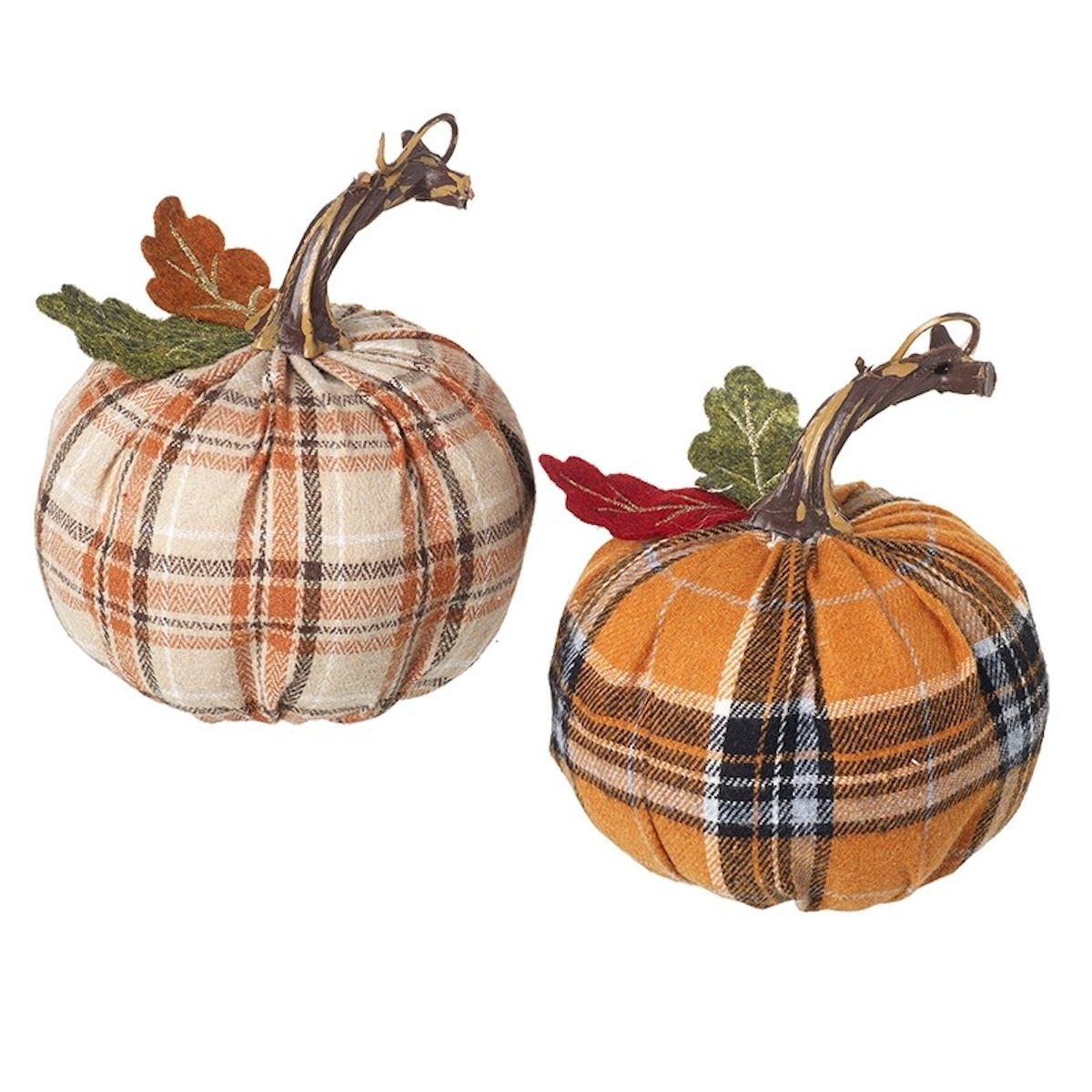 Heaven Sends Set of Two Tartan Pumpkin Halloween Decorations