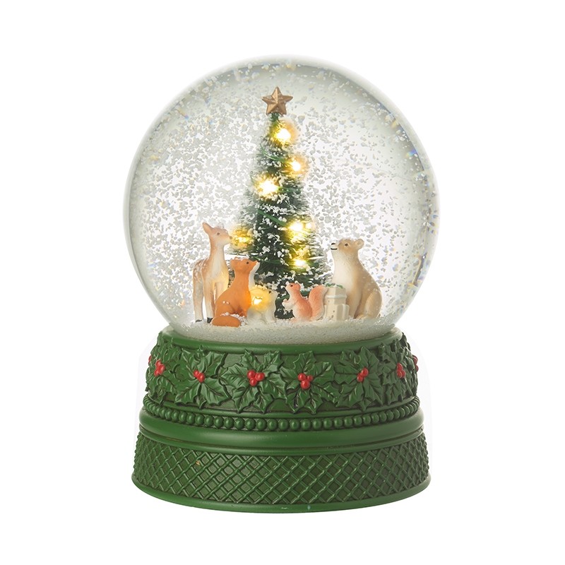 Heaven Sends Light Up Woodland Animals Around Tree Christmas Musical Snow Globe