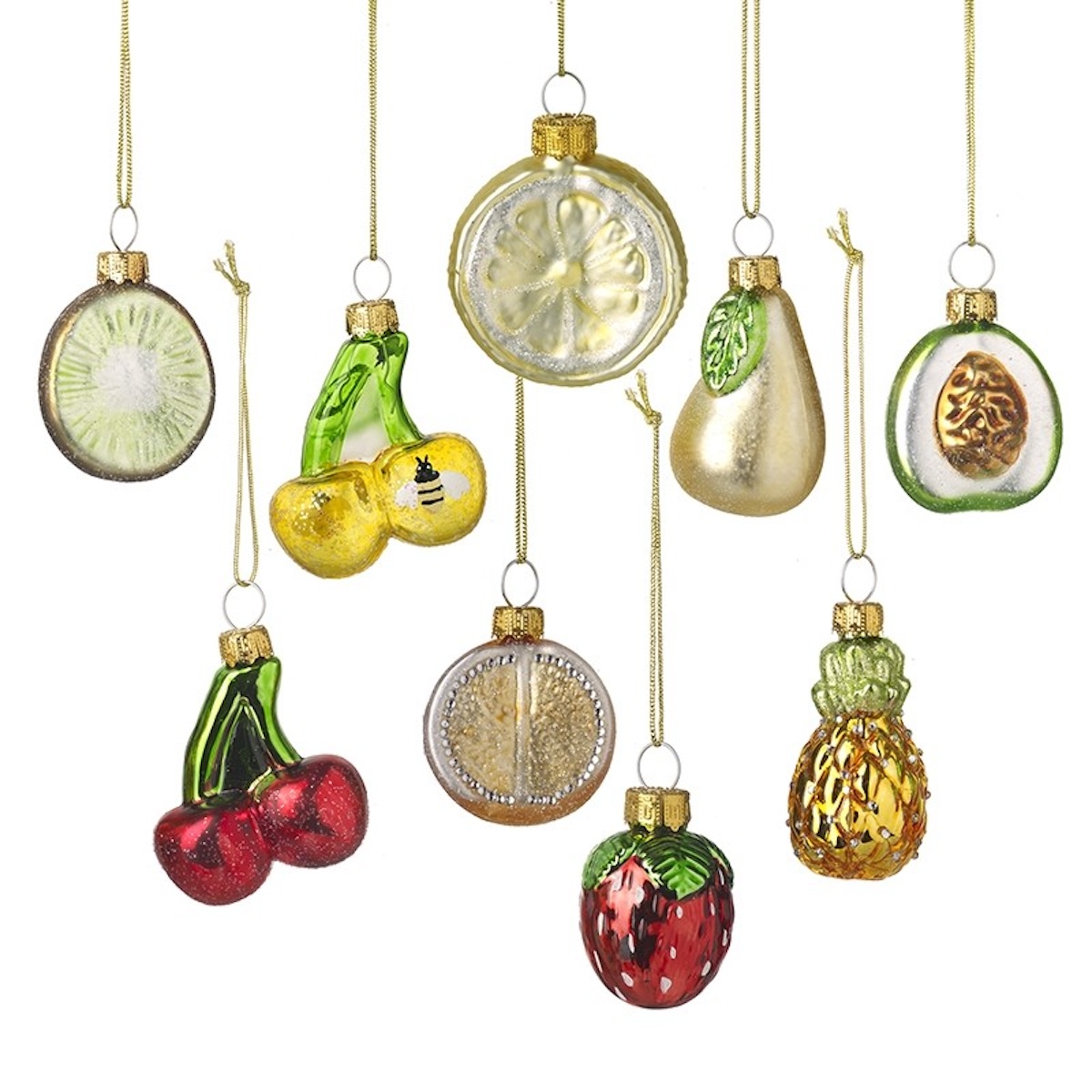 Heaven Sends Set of 9 Glass Fruit Christmas Tree Decorations