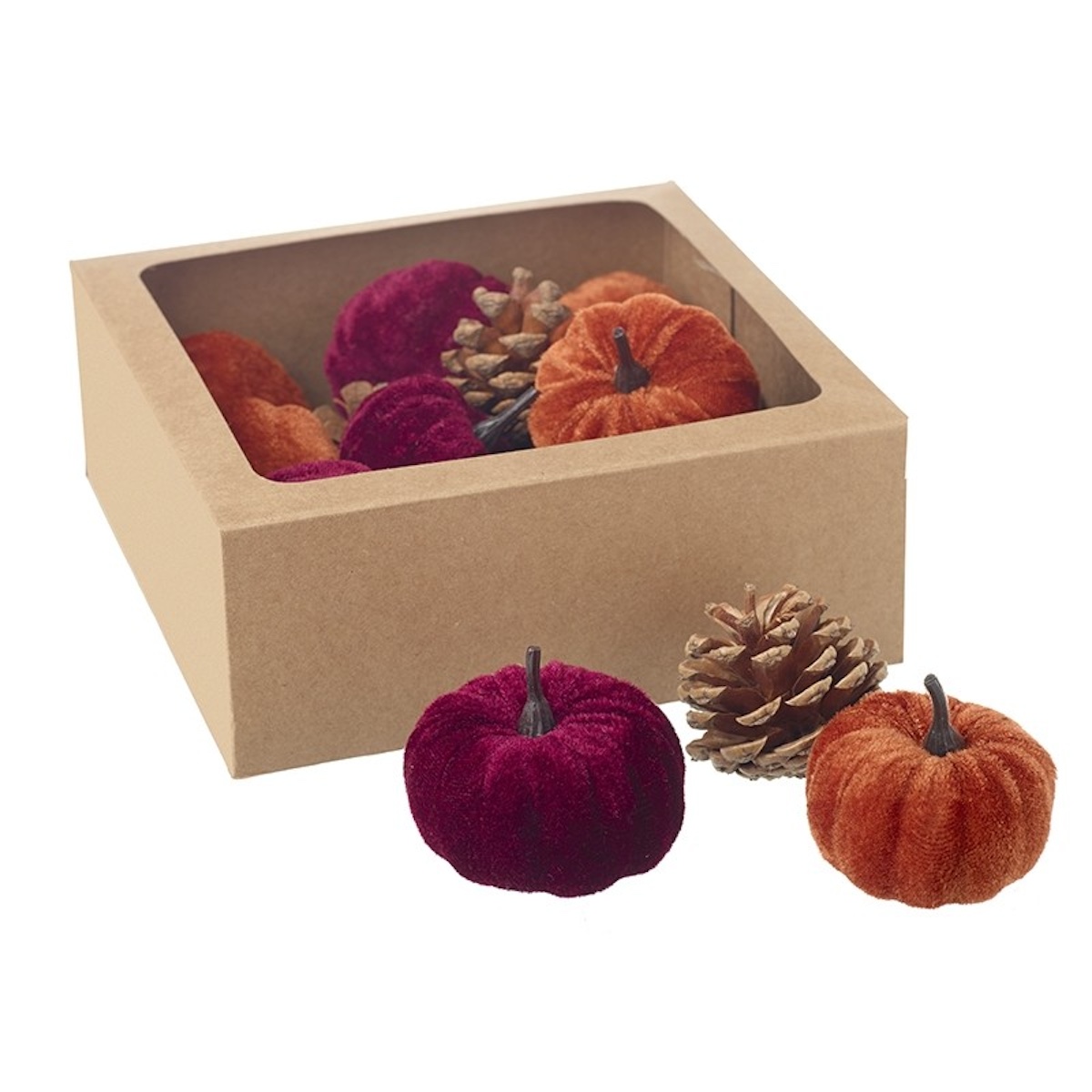 Heaven Sends Set of Maroon & Rustic Orange Autumnal Pumpkins and Pinecones