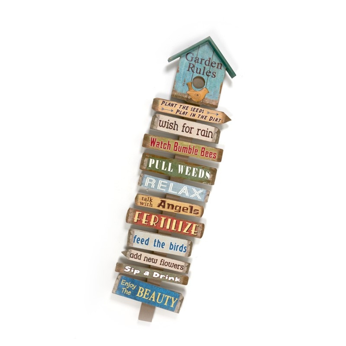 Heaven Sends Rustic Garden Rules Birdhouse Wooden Sign