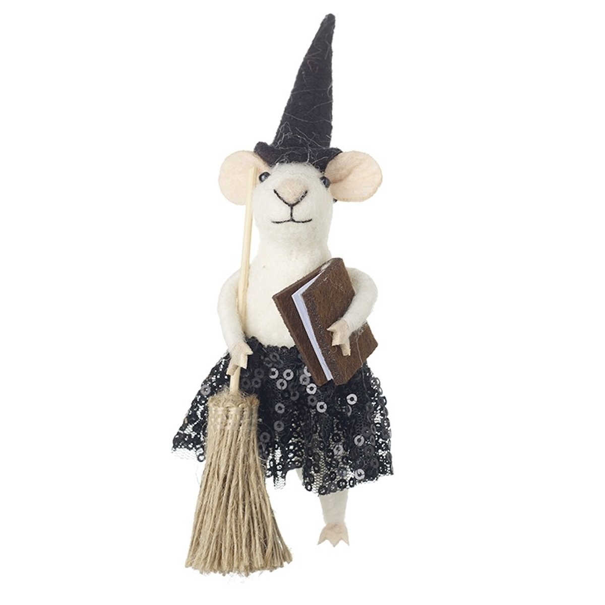 Heaven Sends Felt Mouse Witch With Broom and Book Halloween Decoration