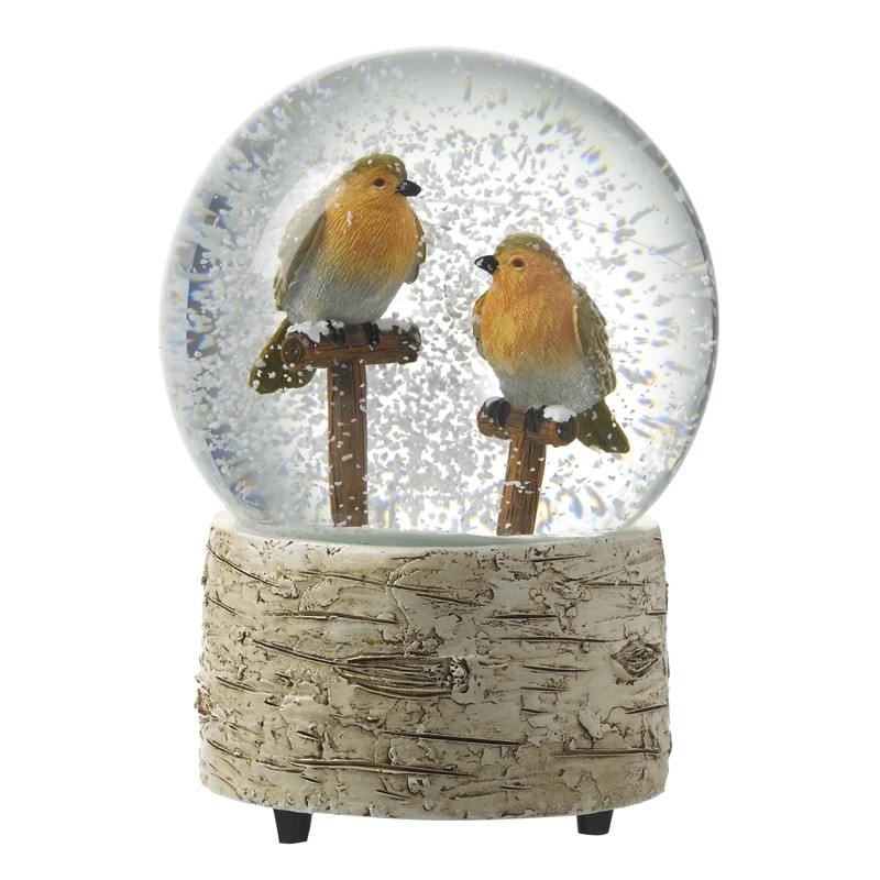 Heaven Sends Robins on Perch Musical Christmas Snow Globe