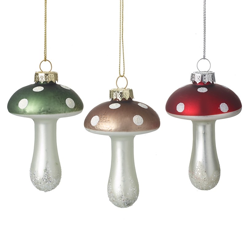 Heaven Sends Set of 3 Colourful Glass Toadstool Christmas Tree Decorations