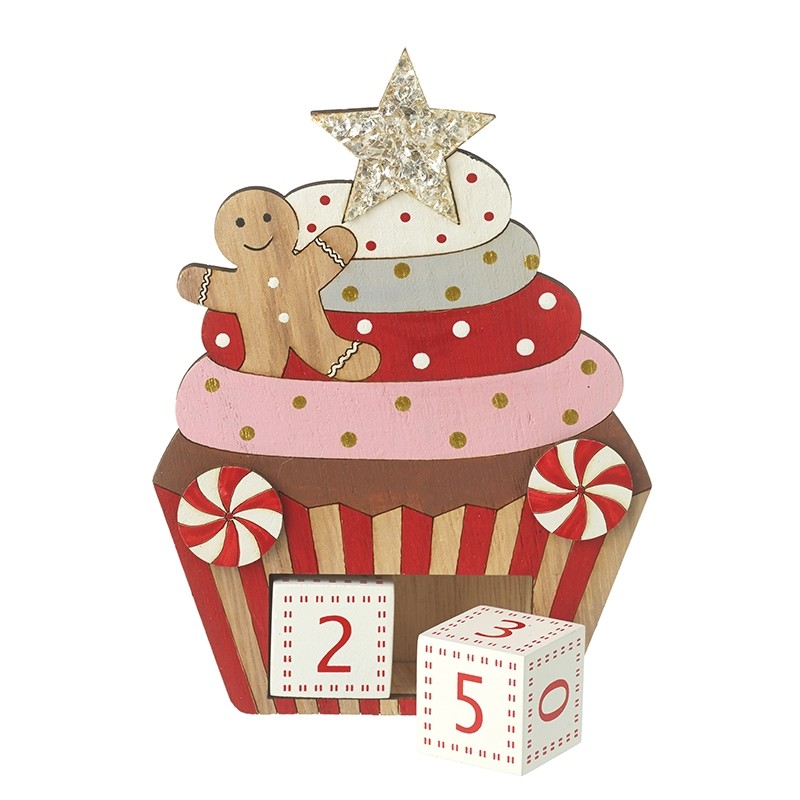 Heaven Sends Wooden Cupcake with Gingerbread Christmas Countdown Blocks